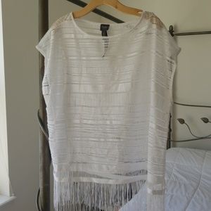 Sheer white cover-up top with fringe by Chico's.
